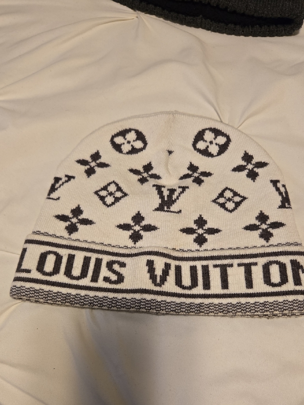 Louis Vuitton White & Black Monogram Knit Beanie